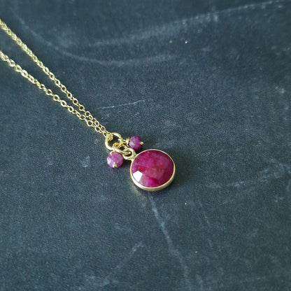 Gold Vermeil Ruby Pendant Necklace - July Birthstone Dainty and Elegant - Perfect for Weddings and Cancer Star Sign Gifts