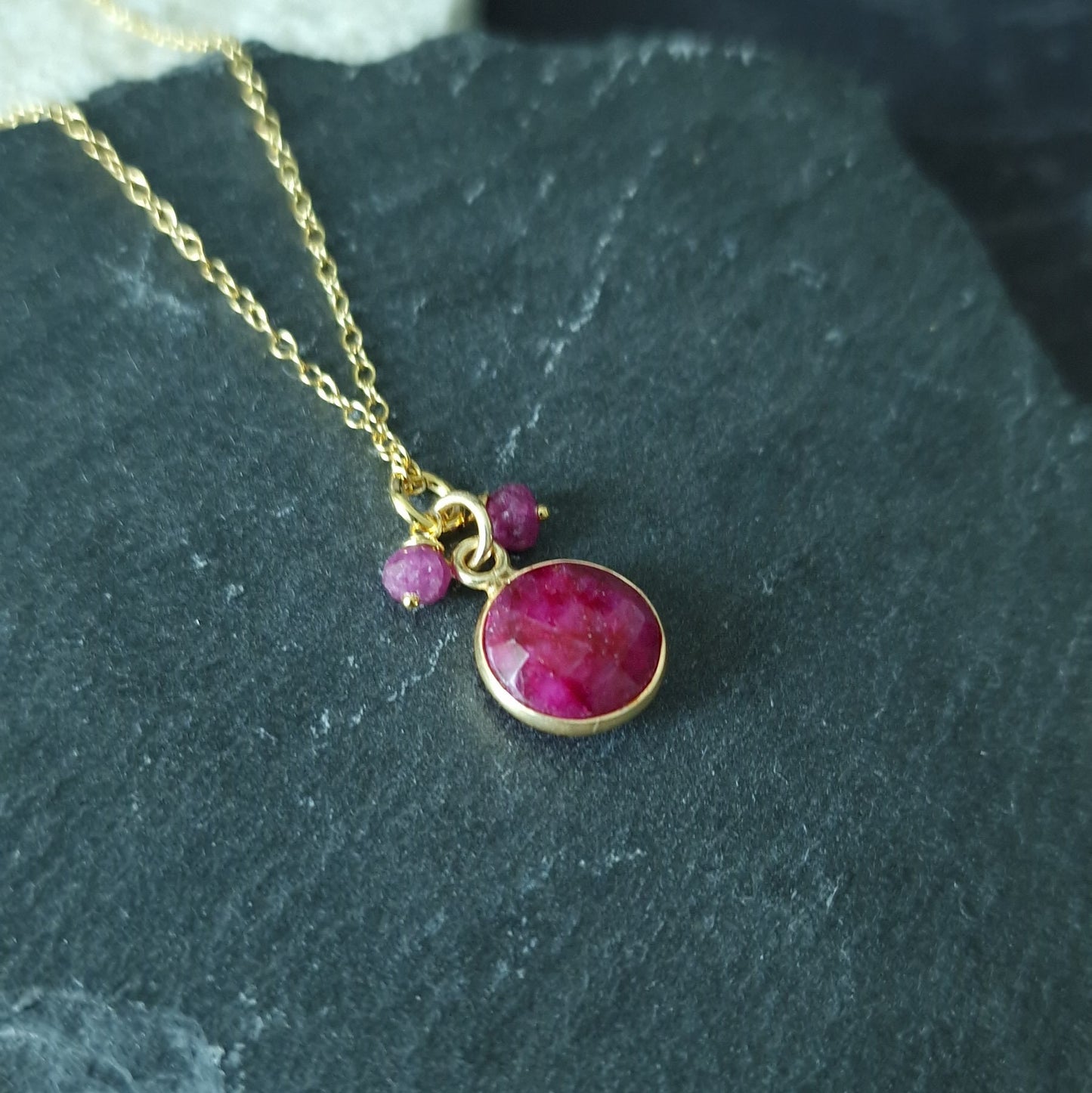 Gold Vermeil Ruby Pendant Necklace - July Birthstone Dainty and Elegant - Perfect for Weddings and Cancer Star Sign Gifts