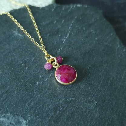 Gold Vermeil Ruby Pendant Necklace - July Birthstone Dainty and Elegant - Perfect for Weddings and Cancer Star Sign Gifts