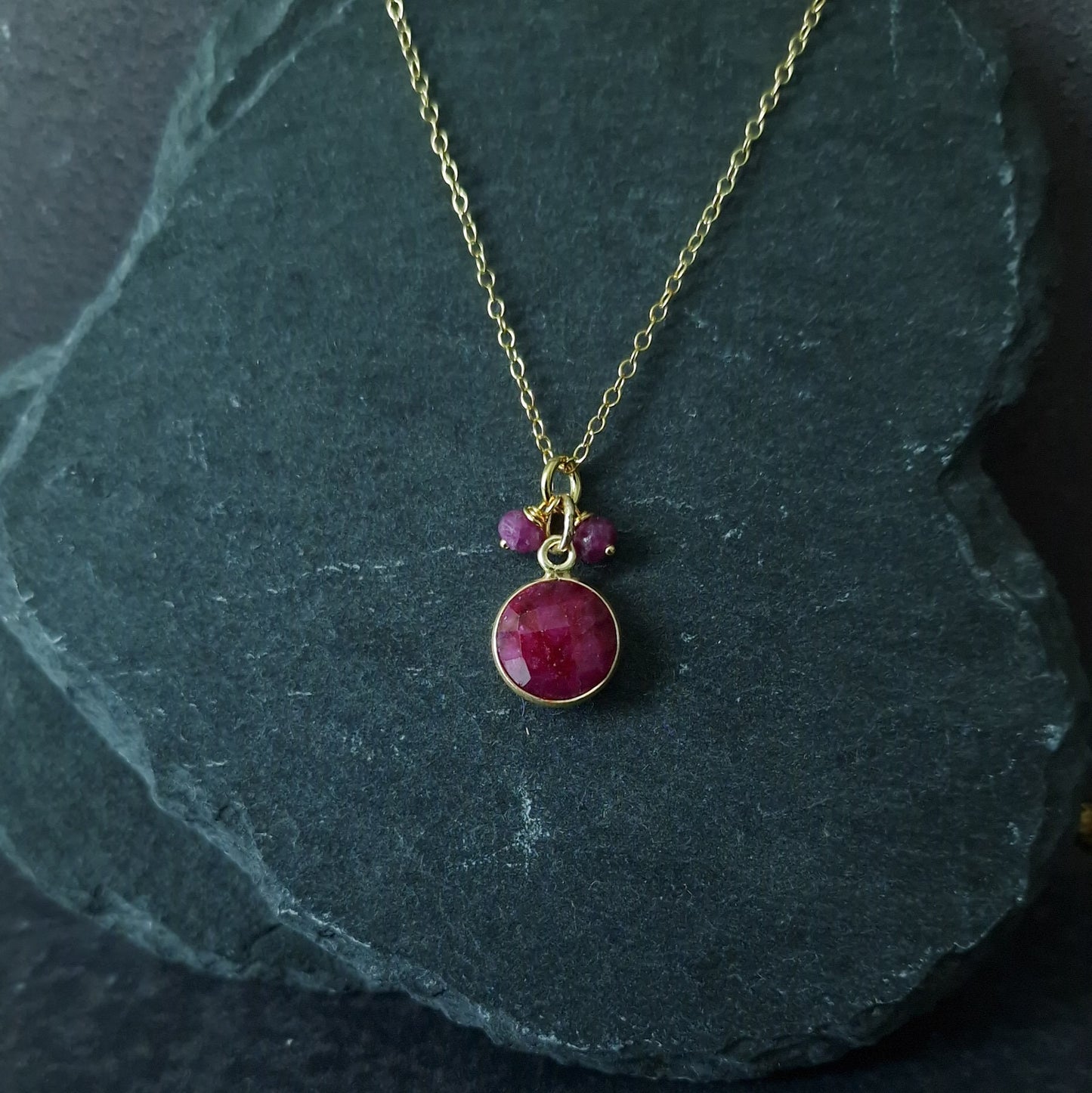 Gold Vermeil Ruby Pendant Necklace - July Birthstone Dainty and Elegant - Perfect for Weddings and Cancer Star Sign Gifts