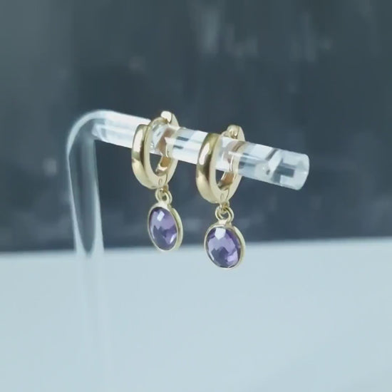 Amethyst Gemstone Huggie Hoop earrings