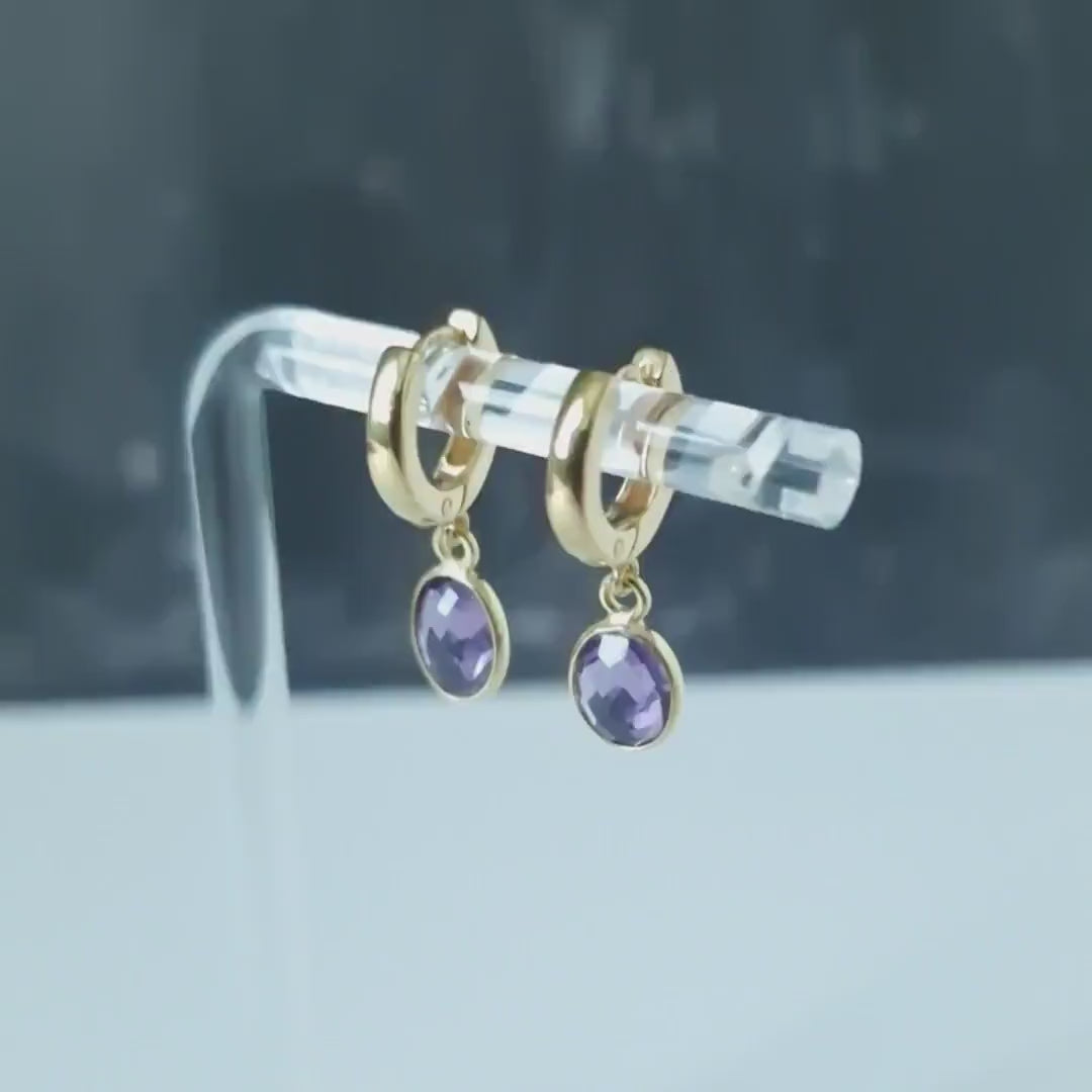 Amethyst Gemstone Huggie Hoop earrings