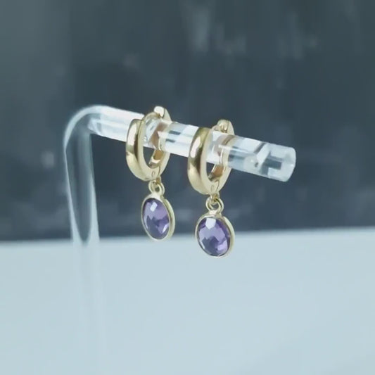 Amethyst Gemstone Huggie Hoop earrings