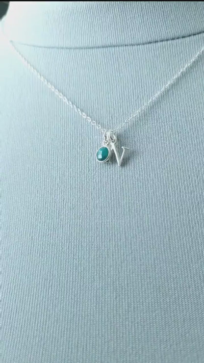 Initial Birthstone Necklace - Sterling Silver May Emerald Pendant for Taurus Birthday and Astrology Gifts