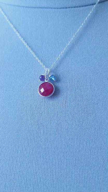 Sterling Silver Ruby Birthstone Necklace - July  Zodiac Gifts