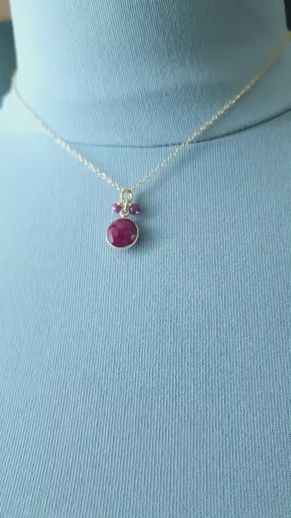 Gold Vermeil Ruby Pendant Necklace - July Birthstone Dainty and Elegant - Perfect for Weddings and Cancer Star Sign Gifts