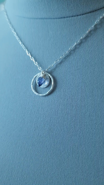 Iolite Circle Pendant in Sterling Silver, Water Sapphire Statement Necklace, Perfect Mum Gift