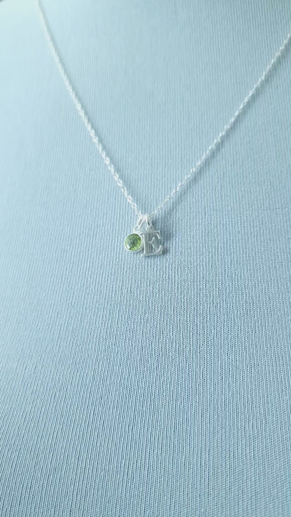 Peridot August Birthstone Initial Sterling Silver Necklace