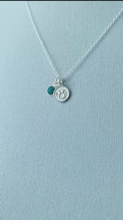 Taurus Necklace - Sterling Silver with Emerald Pendant Charm May Birthday Gift and Birthstone Jewellery