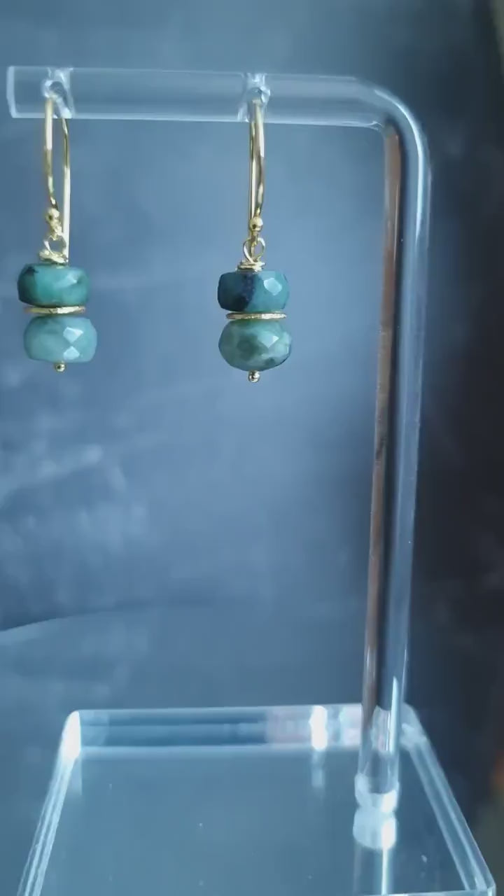 Raw Emerald Drop Earrings in Gold Vermeil Silver - Marie Nicole Bijoux