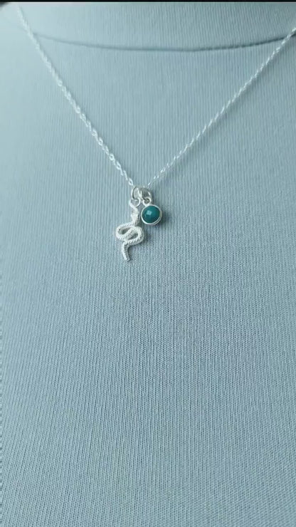 Snake pendant necklace sterling silver with Emerald birthstone pendant