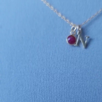 Personalised Ruby Initial Necklace in Gold Plated Sterling Silver – July Birthstone Pendant