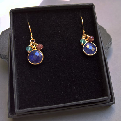Blue sapphire gold vermeil silver dangle earrings