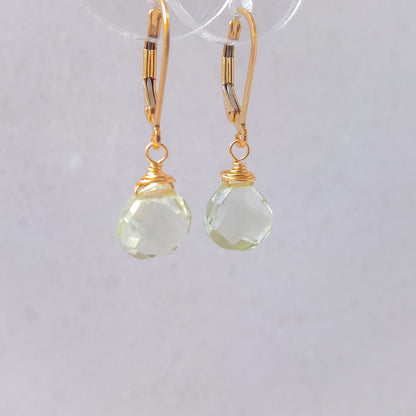 Green amethyst dangle earrings in 14k gold fill