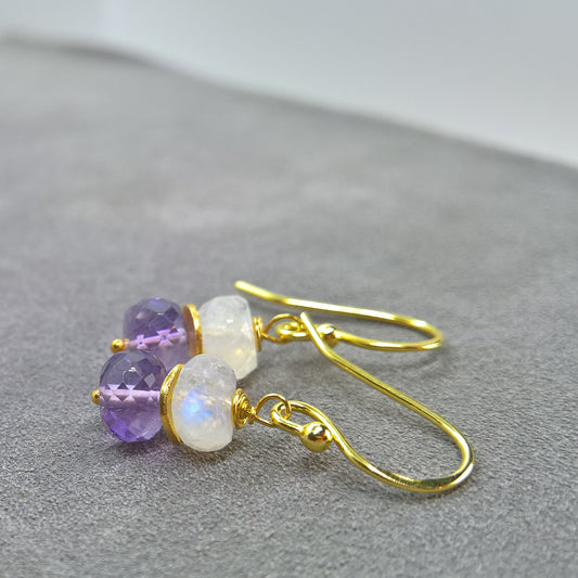 Amethyst and moonstone drop earrings