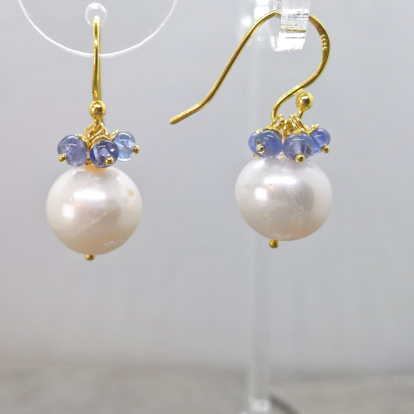 Tanzanite and pearl drop earrings