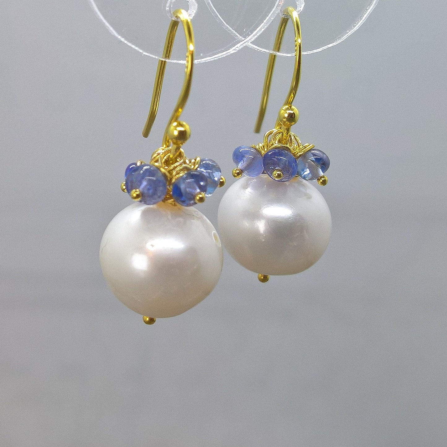 Tanzanite and pearl drop earrings