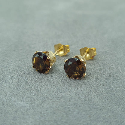 Smoky Quartz stud earrings in gold filled