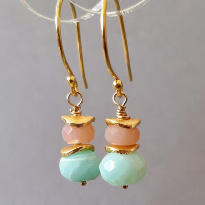 Peruvian blue and pink opal dangle earrings