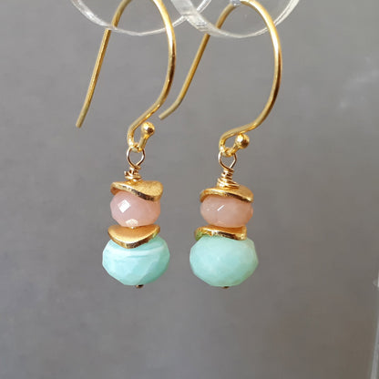 Peruvian blue and pink opal dangle earrings