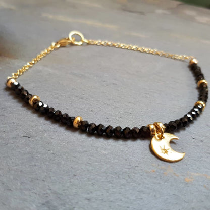 Black spinel gold vermeil silver moon bracelet