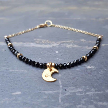 Black spinel gold vermeil silver moon bracelet