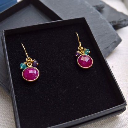 Ruby drop earrings in gold vermeil