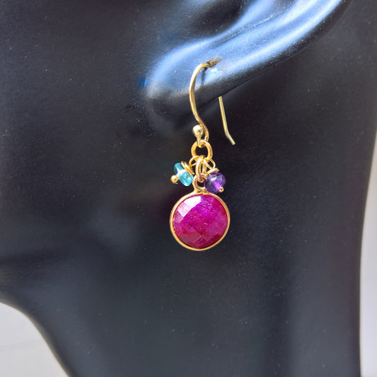 Ruby drop earrings in gold vermeil