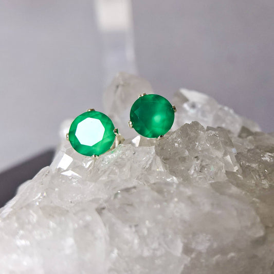 Green onyx stud earrings - Sterling Silver or Gold Fill 6mm