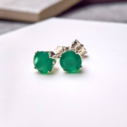 Green onyx stud earrings - Sterling Silver or Gold Fill 6mm
