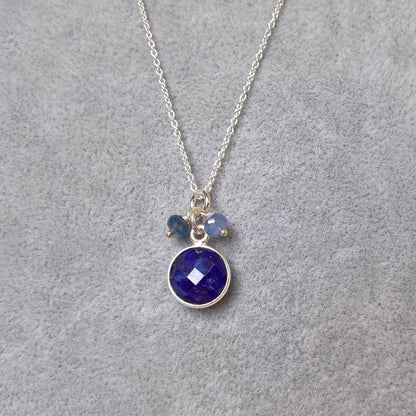 Blue sapphire pendant necklace in sterling silver