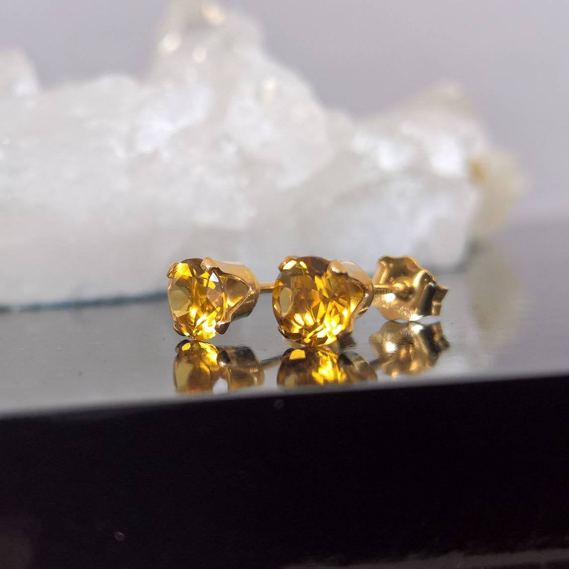 Citrine stud earrings in gold fill - 5mm or 6mm