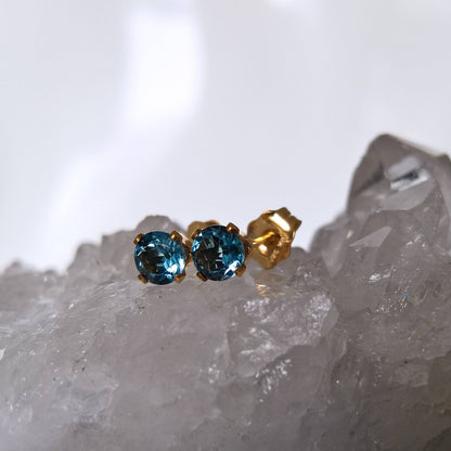 London blue topaz stud earrings - 4mm stud earrings silver or gold