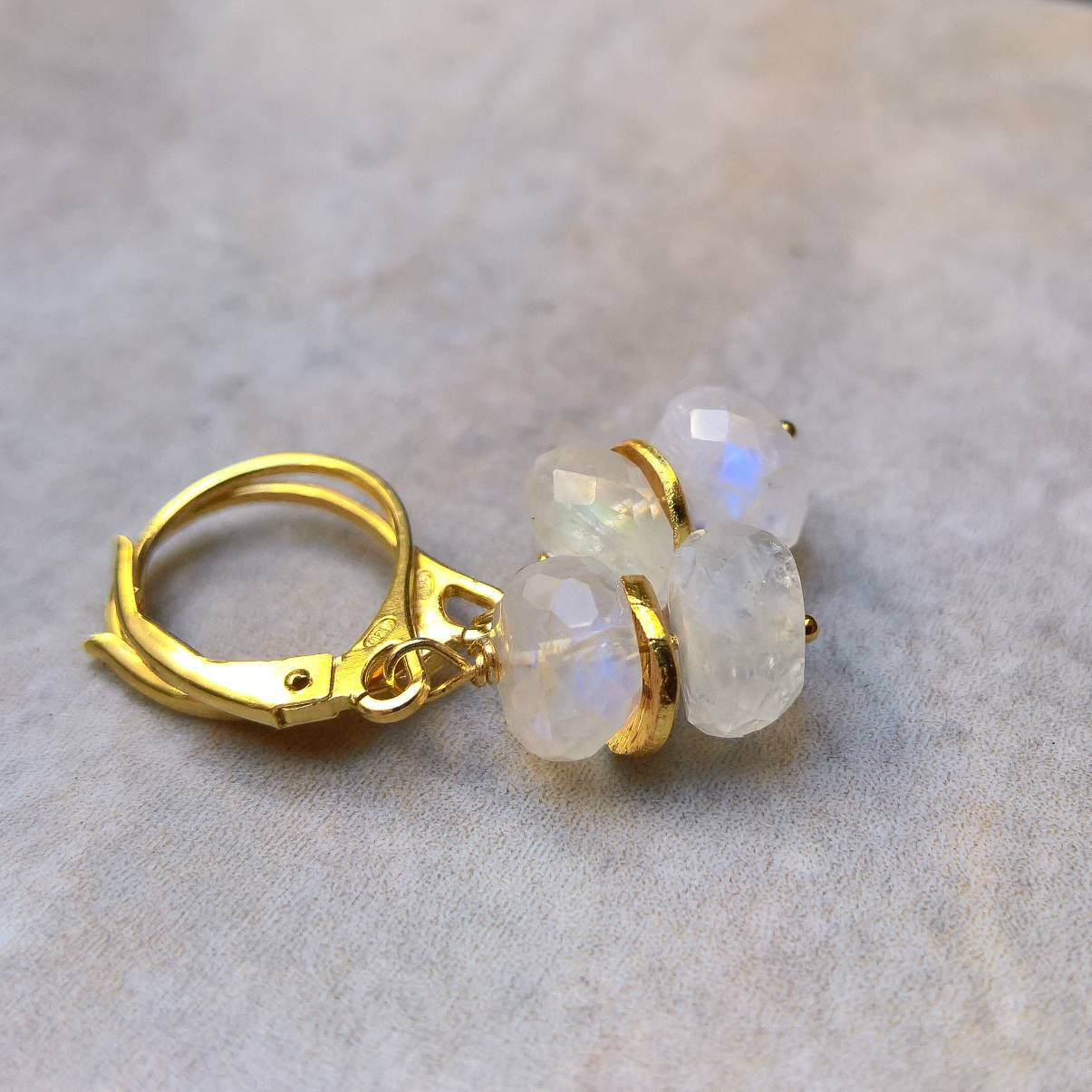 Rainbow moonstone drop earrings in gold vermeil