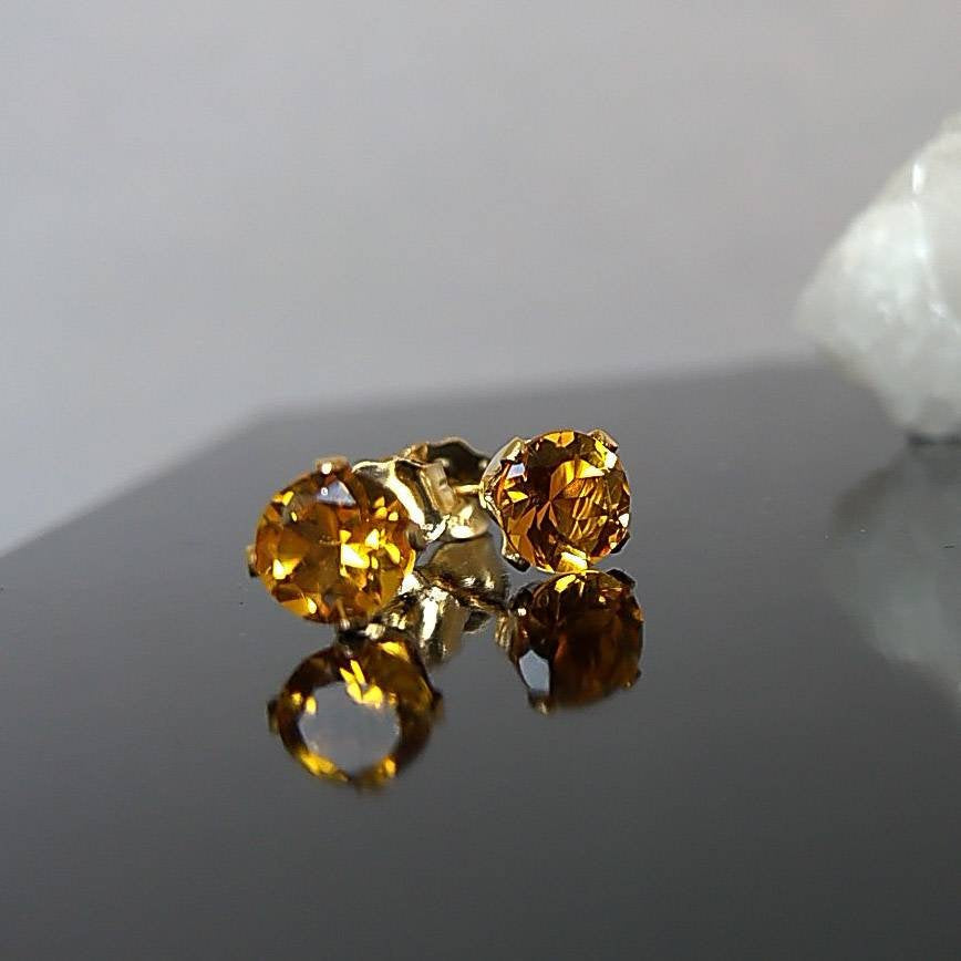 Citrine stud earrings in gold fill - 5mm or 6mm