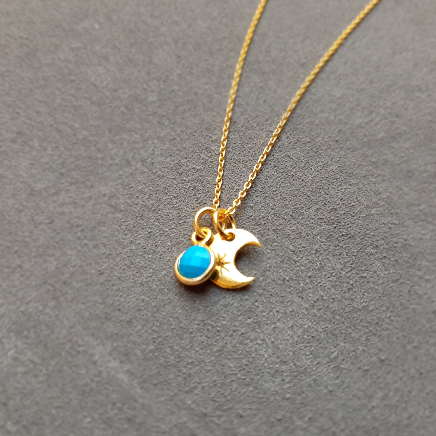 Dainty turquoise Moon phase necklace gold vermeil silver