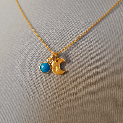 Dainty turquoise Moon phase necklace gold vermeil silver