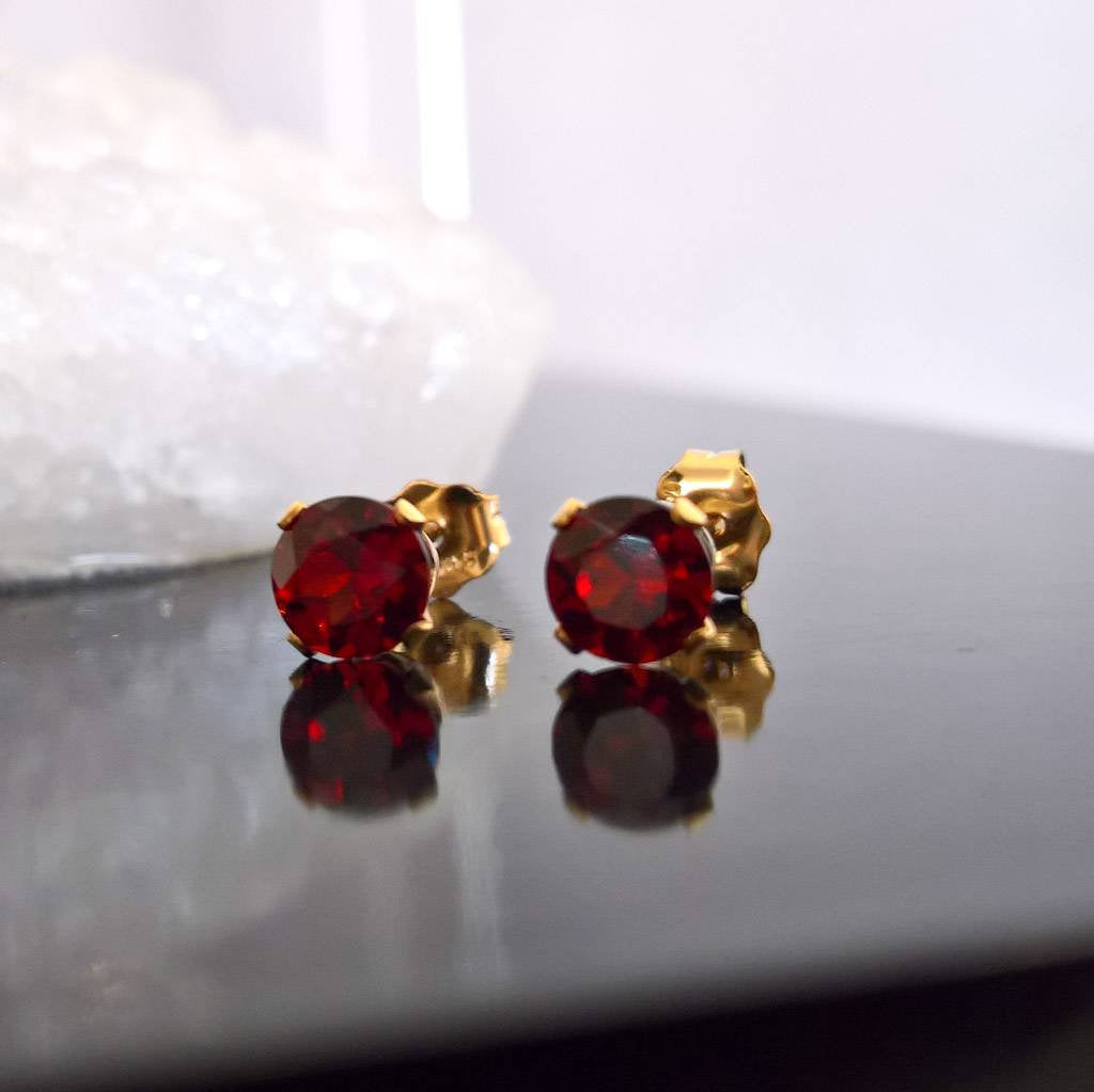 Garnet gold filled stud earrings - 5mm or 6mm