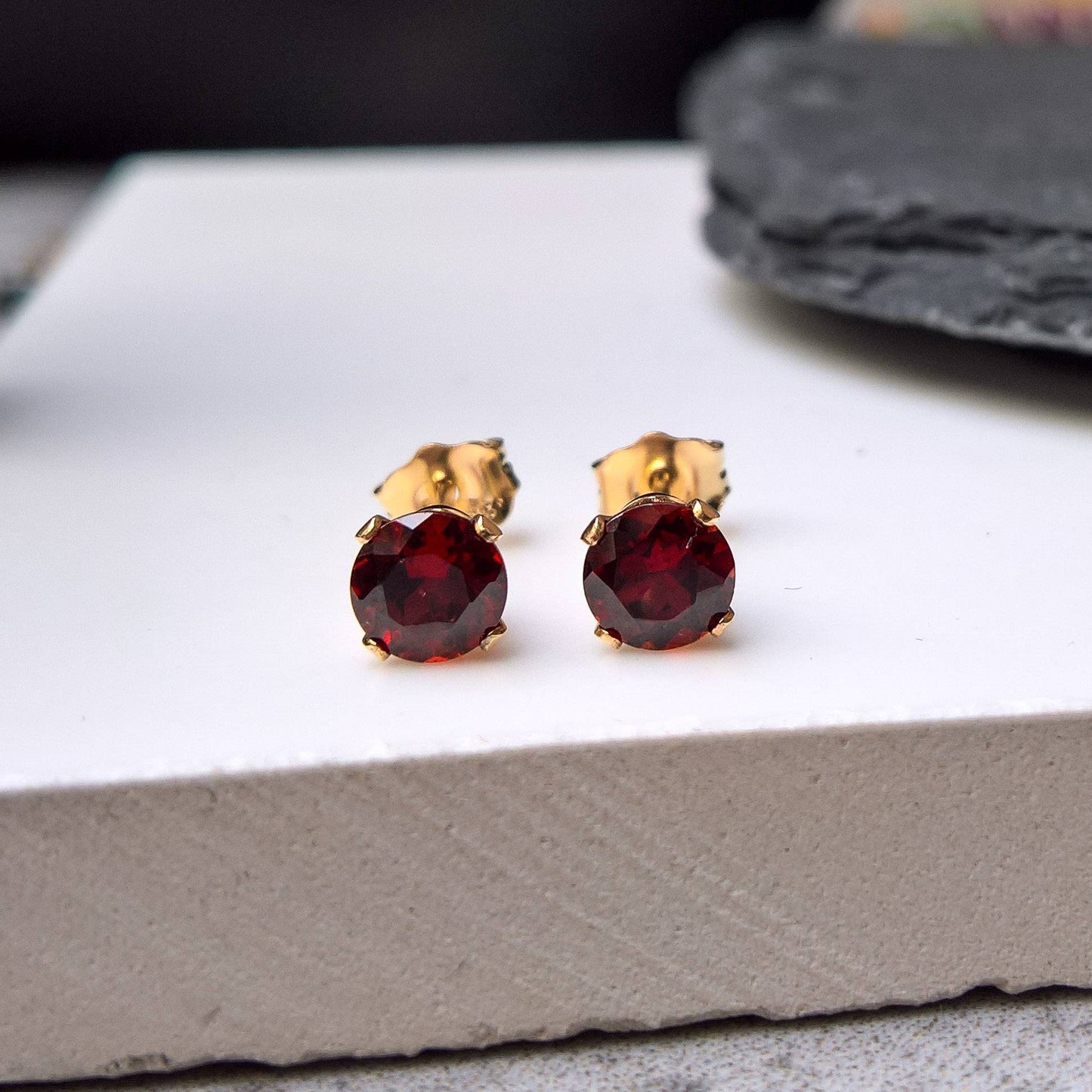 Garnet gold filled stud earrings - 5mm or 6mm