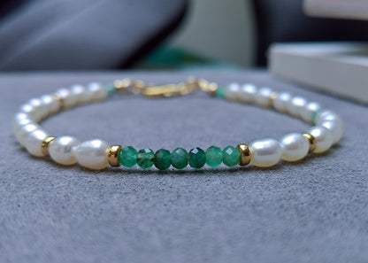 Pearl and emerald gold vermeil bracelet