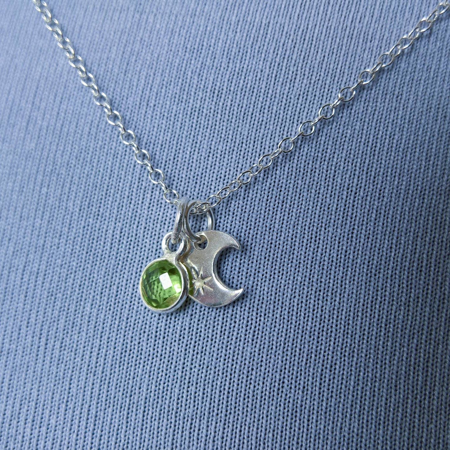 Peridot sterling silver crescent moon necklace