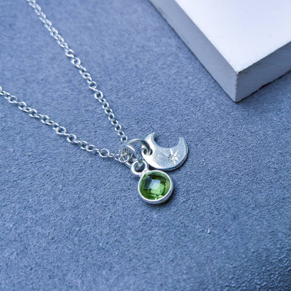 Peridot sterling silver crescent moon necklace