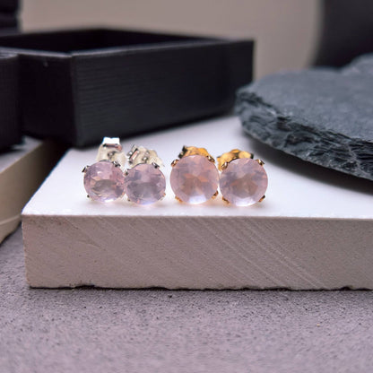Rose quartz stud earrings in sterling silver or gold filled