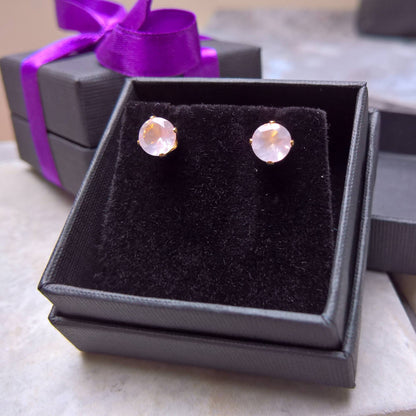 Rose quartz stud earrings in sterling silver or gold filled