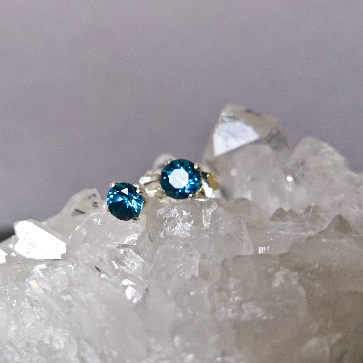 London blue topaz stud earrings sterling silver - November birthstone earrings