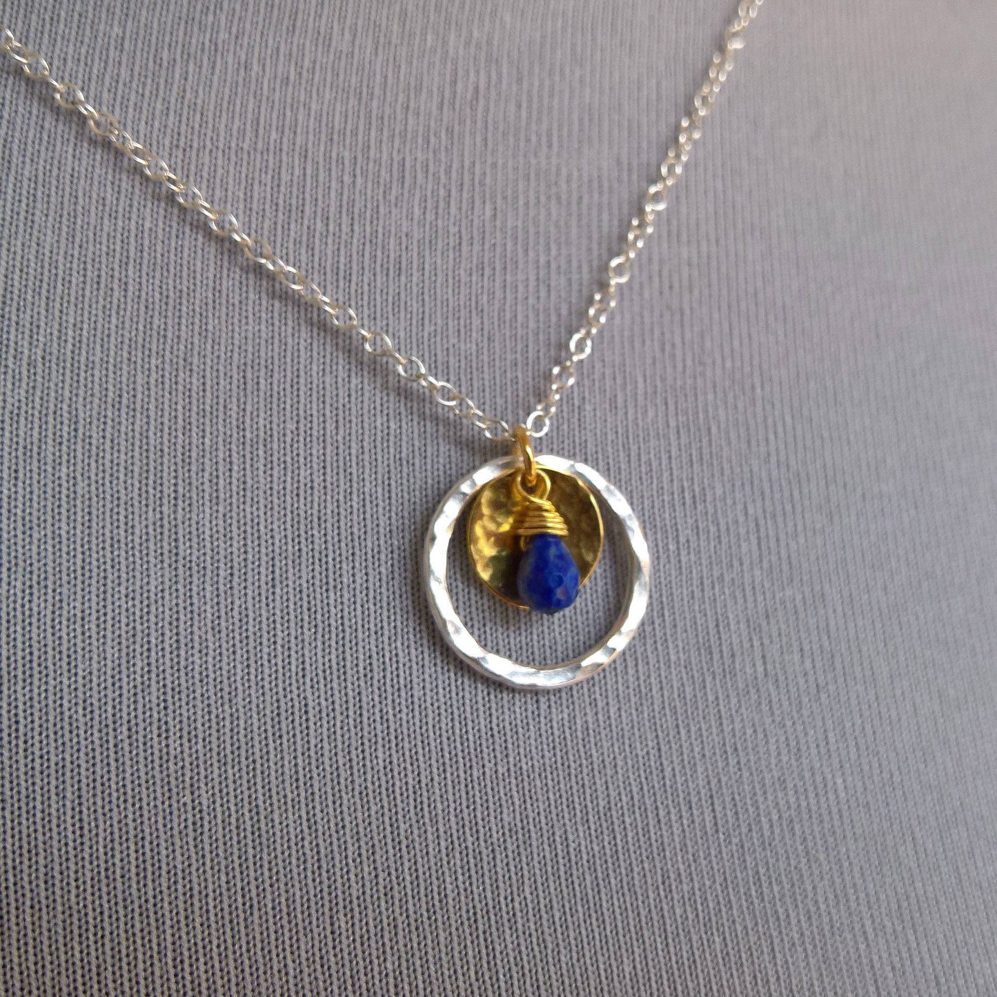 Lapis lazuli necklace sterling silver circle necklace