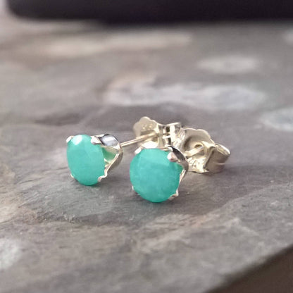 Amazonite stud earrings in sterling silver or gold filled