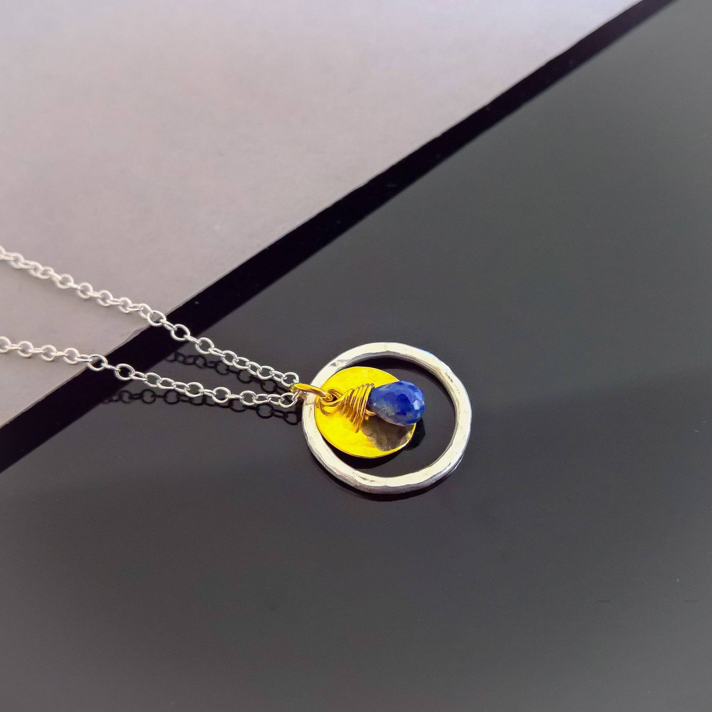 Lapis lazuli necklace sterling silver circle necklace