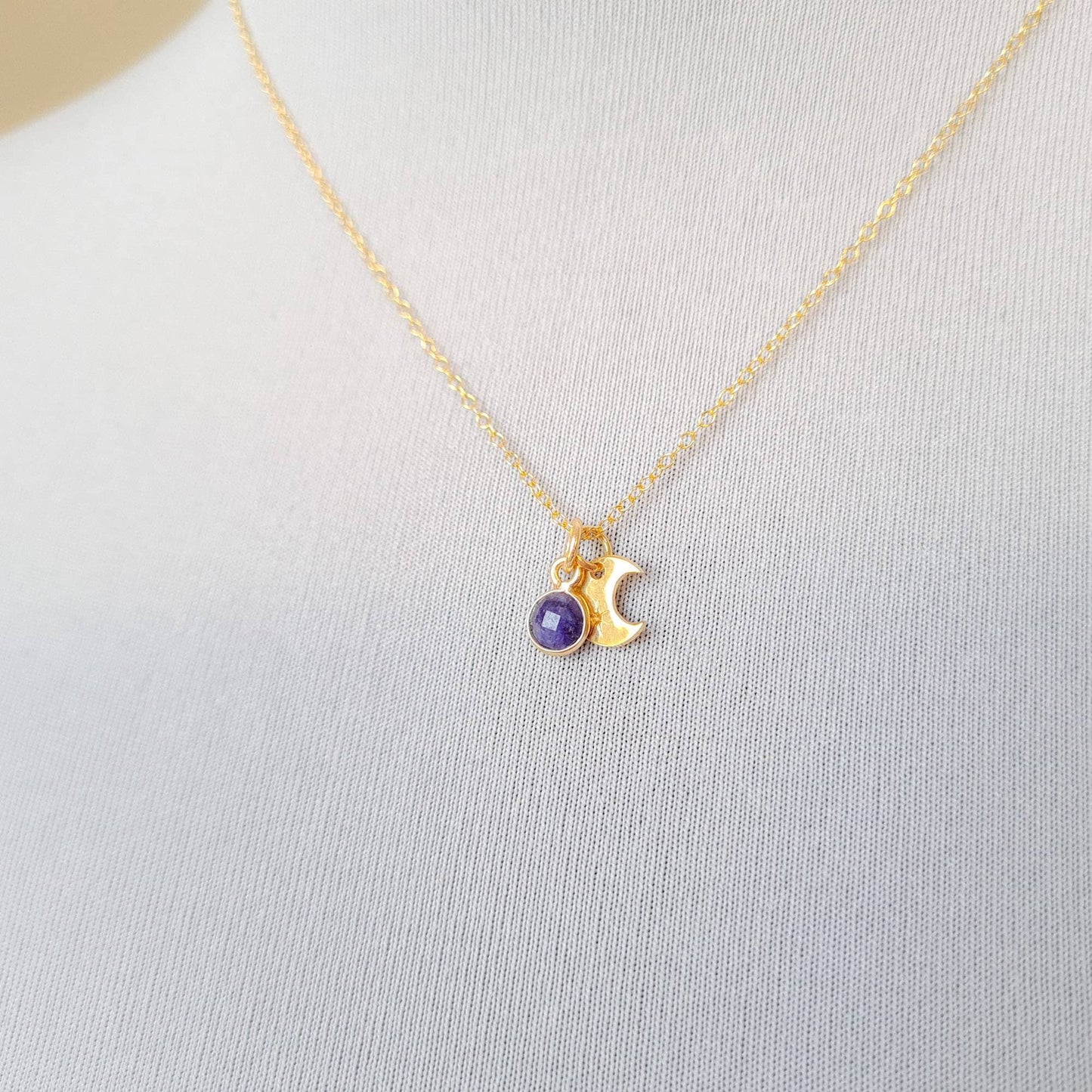 Sapphire pendant gold vermeil silver crescent moon necklace - celestial September birthstone jewellery