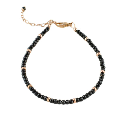 Delicate Unisex Black Gemstone Skinny Stacking Bracelet - Dainty Black spinel rose gold adjustable beaded bracelet - birthday gift idea